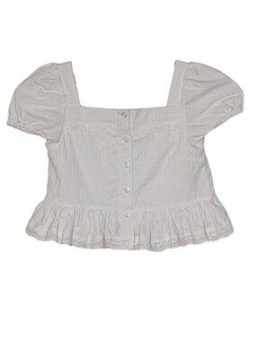C & C California Kids 7 White Cotton Eyelet Seersucker Top Short Puff Sleeve